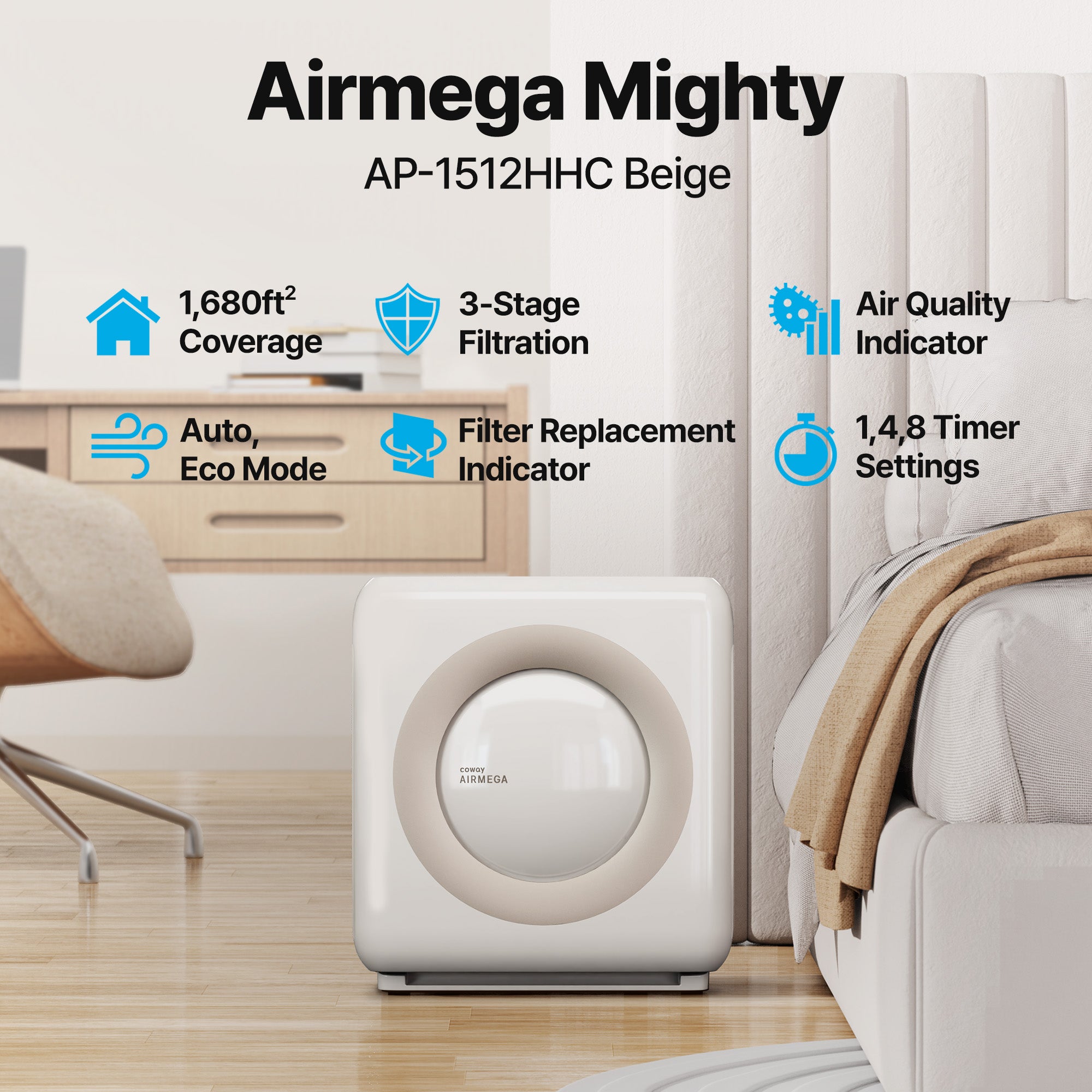 coway-airmega-mighty-ap-1512hhc-beige-purificateur-d-air-3-tapes-hepa-pour-pi-ce image 2