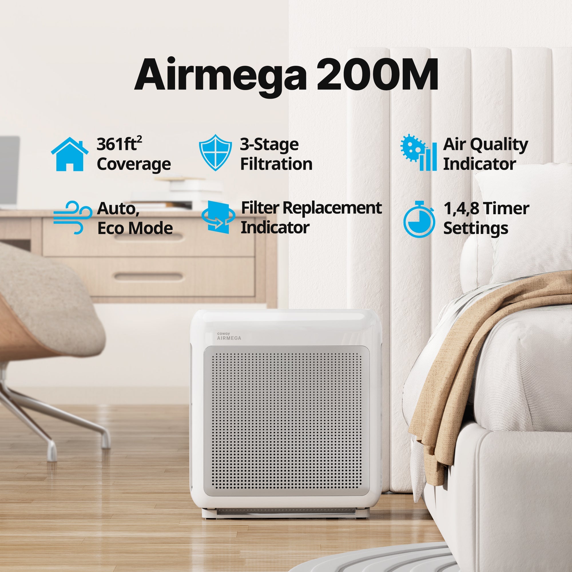 coway-airmega-200m-ap-1518r-purificateur-d-air-compact-4-tapes-avec-filtre-hepa- image 2